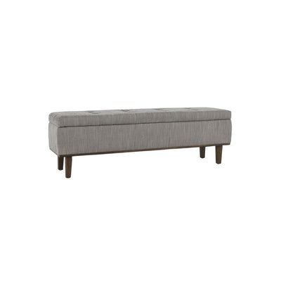 BENZARA Lou 54 Inch Wood Bench with Storage, Handcrafted, Polyester, Gray - BM283466