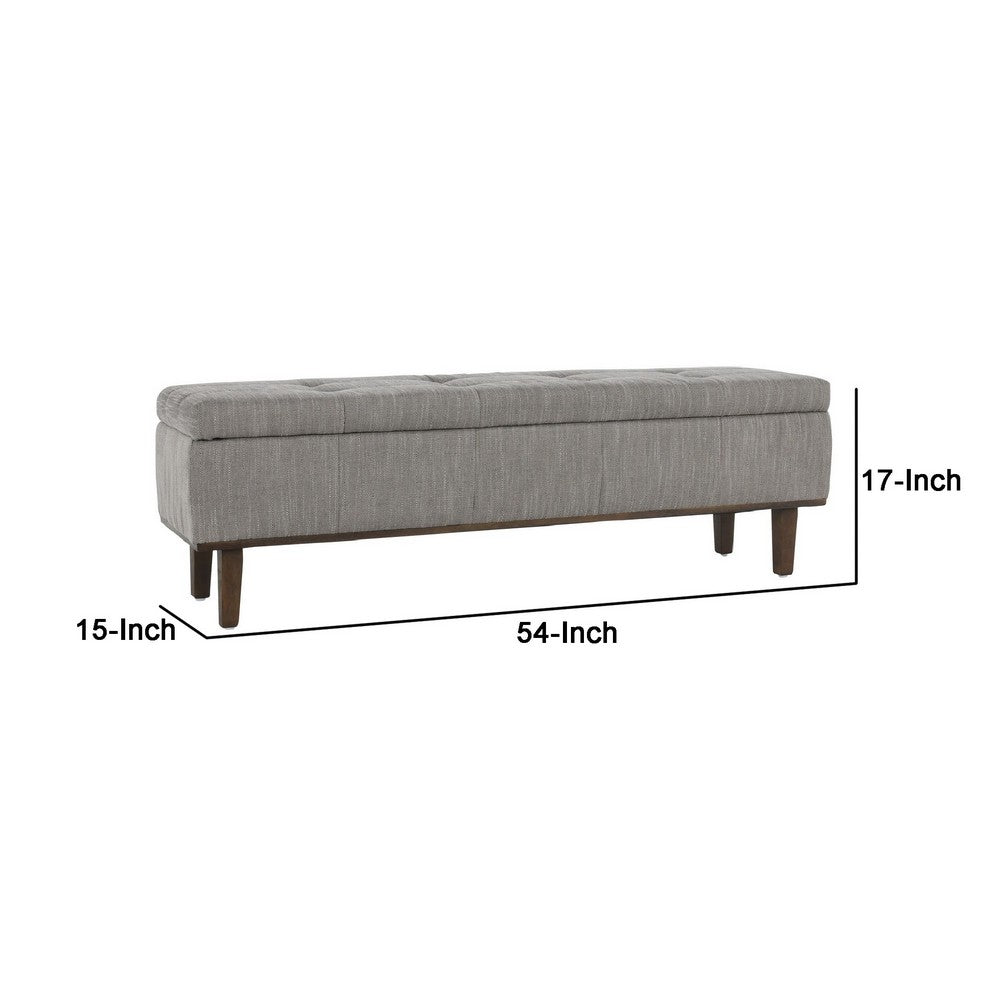 BENZARA Lou 54 Inch Wood Bench with Storage, Handcrafted, Polyester, Gray - BM283466