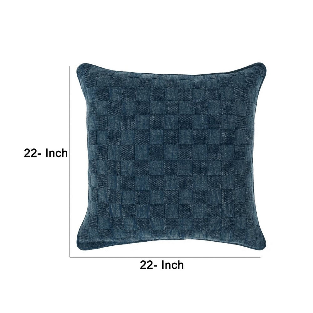 BENZARA Giana 22 x 22 Square Accent Throw Pillow, Checkered Pattern, Navy Blue - BM283476