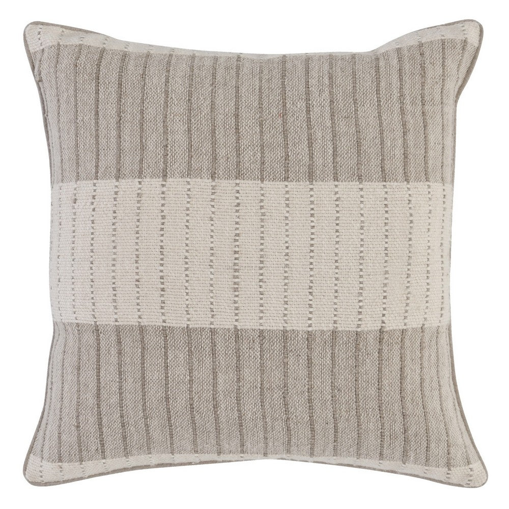 BENZARA 22 x 22 Soft Fabric Accent Throw Pillow, Woven Striped Design, Brown Beige - BM283482