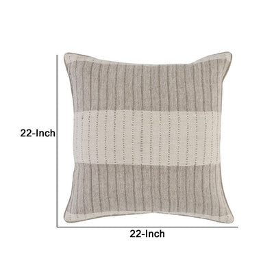 BENZARA 22 x 22 Soft Fabric Accent Throw Pillow, Woven Striped Design, Brown Beige - BM283482