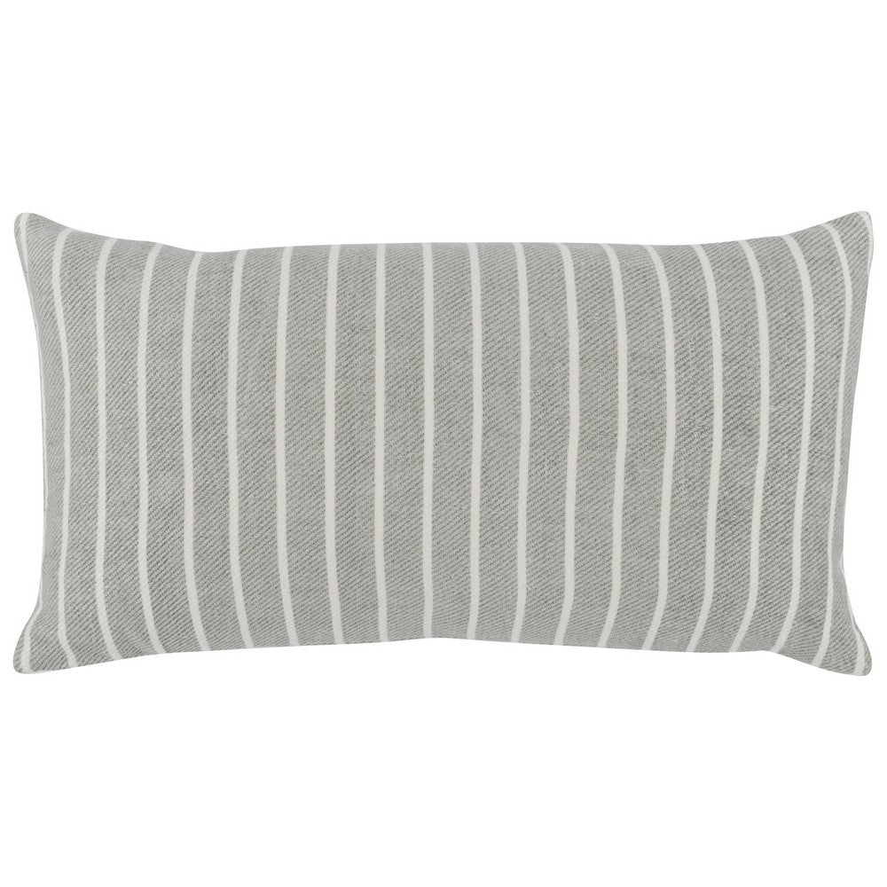 BENZARA 14 x 26 Accent Lumbar Pillow, Down, Striped Pattern, Gray, White Fabric - BM283489