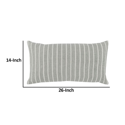 BENZARA 14 x 26 Accent Lumbar Pillow, Down, Striped Pattern, Gray, White Fabric - BM283489