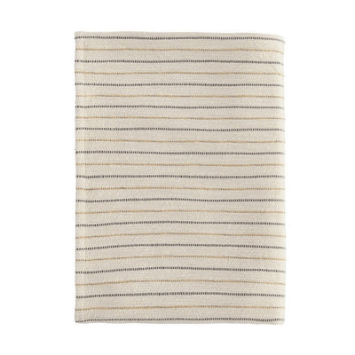 BENZARA 70 Inch Extra Soft Cotton Throw Blanket, Yarn Dyed Striped Design, Cream - BM283639