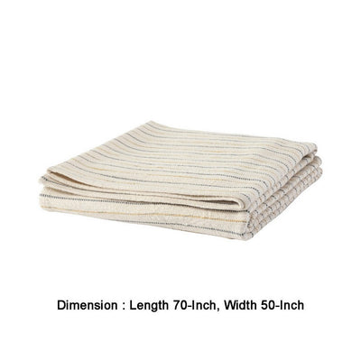 BENZARA 70 Inch Extra Soft Cotton Throw Blanket, Yarn Dyed Striped Design, Cream - BM283639