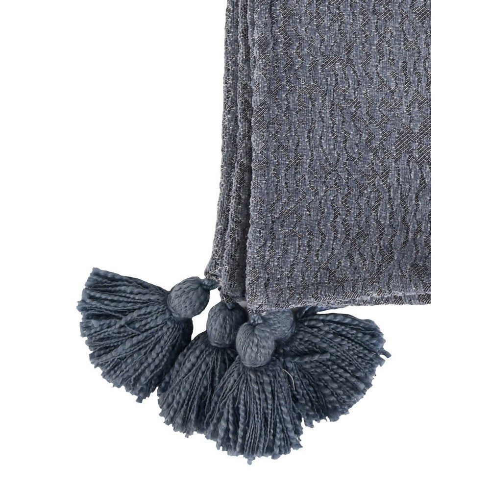 BENZARA 70 Inch Cotton Throw Blanket, Woven Textured Pattern, Tassels, Heather Gray - BM283640