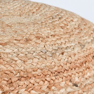 BENZARA 18 Inch Round Accent Pouf, Soft Braided Jute Design, Natural Cream Orange - BM283647