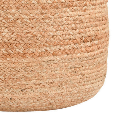 BENZARA 18 Inch Round Accent Pouf, Soft Braided Jute Design, Natural Cream Orange - BM283647