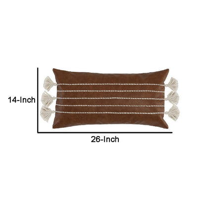 BENZARA Karen 14 x 26 Lumbar Throw Pillow, Tassels, Dark Brown with White Stripes - BM283650