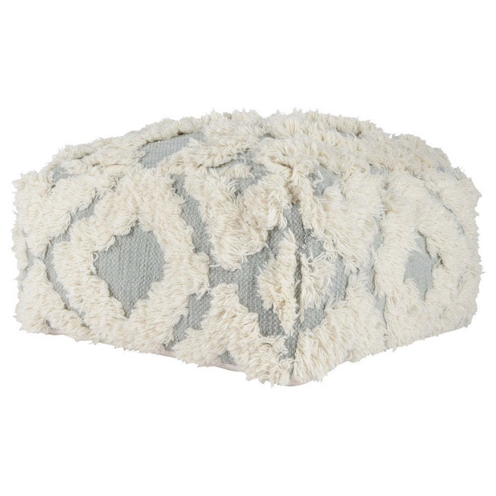 BENZARA 24 Inch Classic Wool Sqaure Pouf, Wide Design, Handwoven Texture, Gray - BM283651