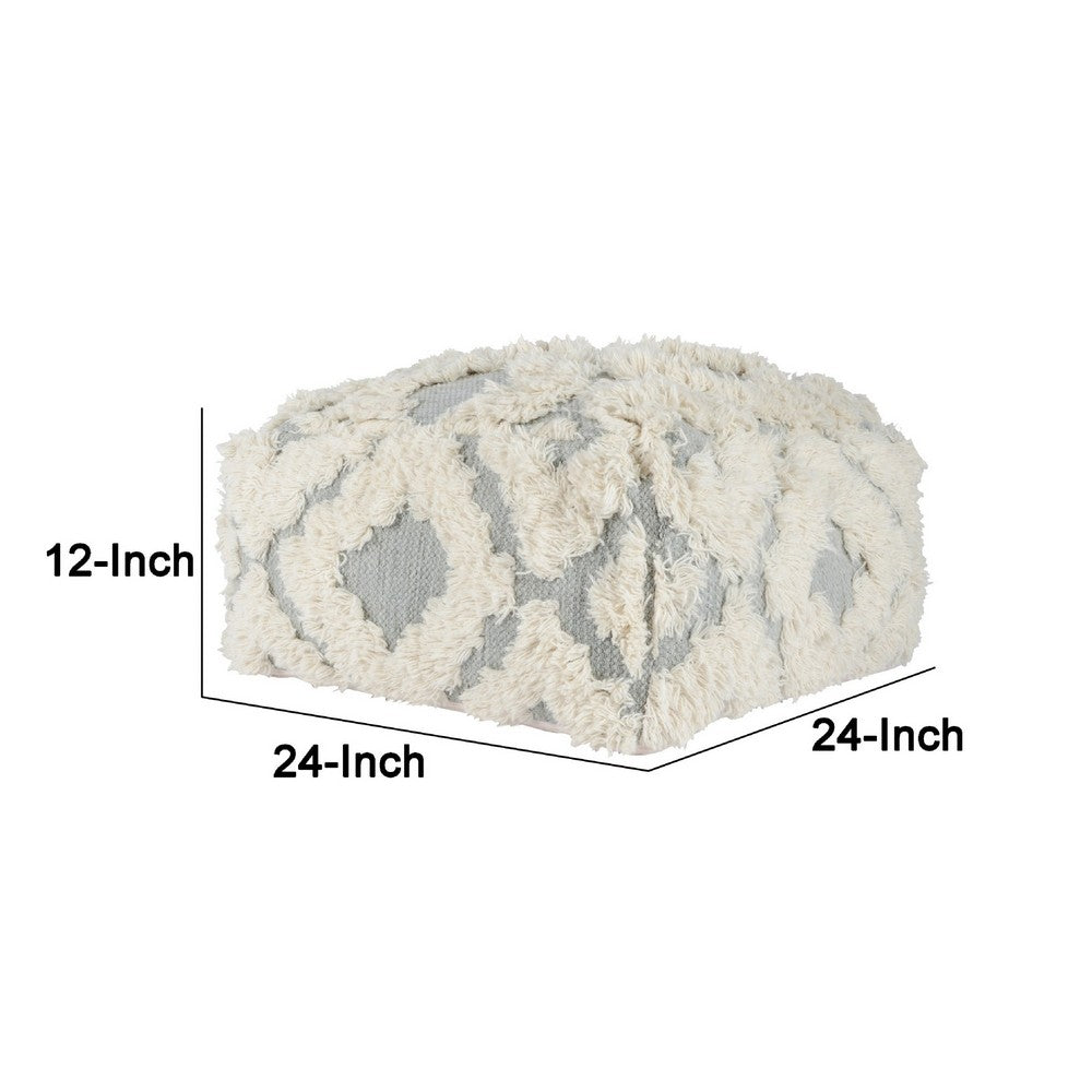 BENZARA 24 Inch Classic Wool Sqaure Pouf, Wide Design, Handwoven Texture, Gray - BM283651