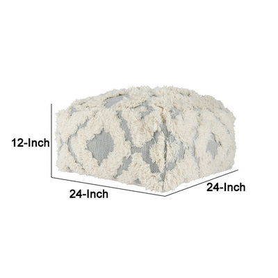 BENZARA 24 Inch Classic Wool Sqaure Pouf, Wide Design, Handwoven Texture, Gray - BM283651