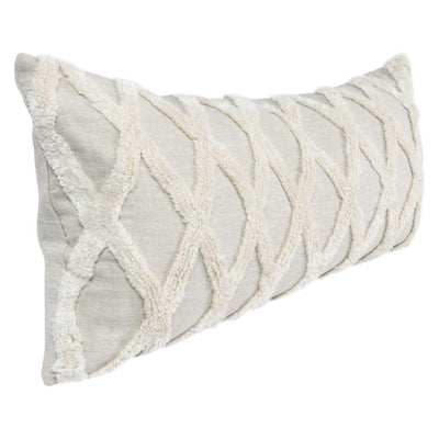 BENZARA 16 x 36 Lumbar Linen Accent Throw Pillow, Tufted Diamonds, Ivory White - BM283668