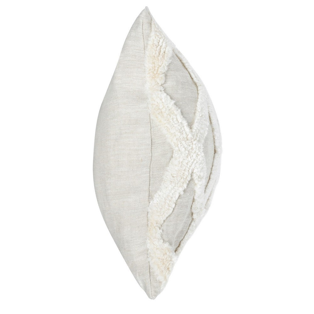 BENZARA 16 x 36 Lumbar Linen Accent Throw Pillow, Tufted Diamonds, Ivory White - BM283668