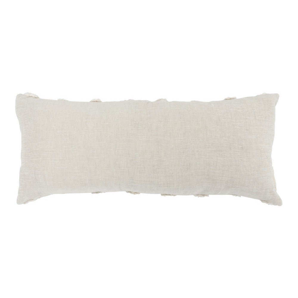 BENZARA 16 x 36 Lumbar Linen Accent Throw Pillow, Tufted Diamonds, Ivory White - BM283668