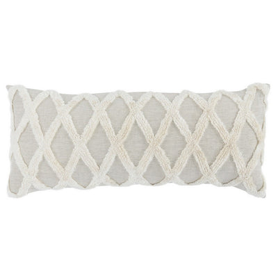 BENZARA 16 x 36 Lumbar Linen Accent Throw Pillow, Tufted Diamonds, Ivory White - BM283668