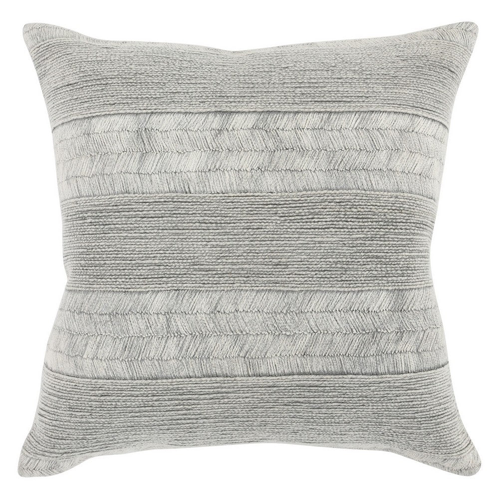 BENZARA 22 Inch Square Cotton Accent Throw Pillow, Embroidery, Stonewashed, Gray - BM283669