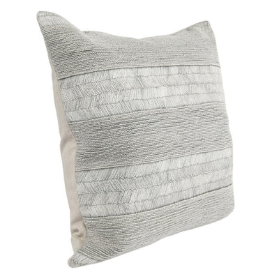 BENZARA 22 Inch Square Cotton Accent Throw Pillow, Embroidery, Stonewashed, Gray - BM283669