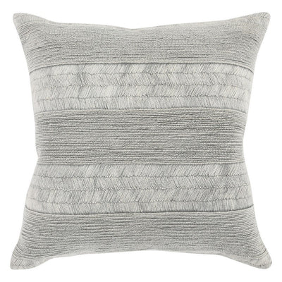 BENZARA 22 Inch Square Cotton Accent Throw Pillow, Embroidery, Stonewashed, Gray - BM283669