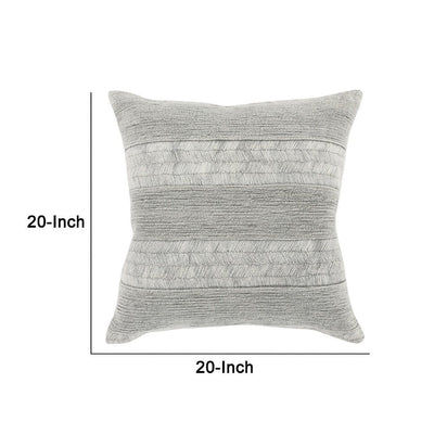 BENZARA 22 Inch Square Cotton Accent Throw Pillow, Embroidery, Stonewashed, Gray - BM283669