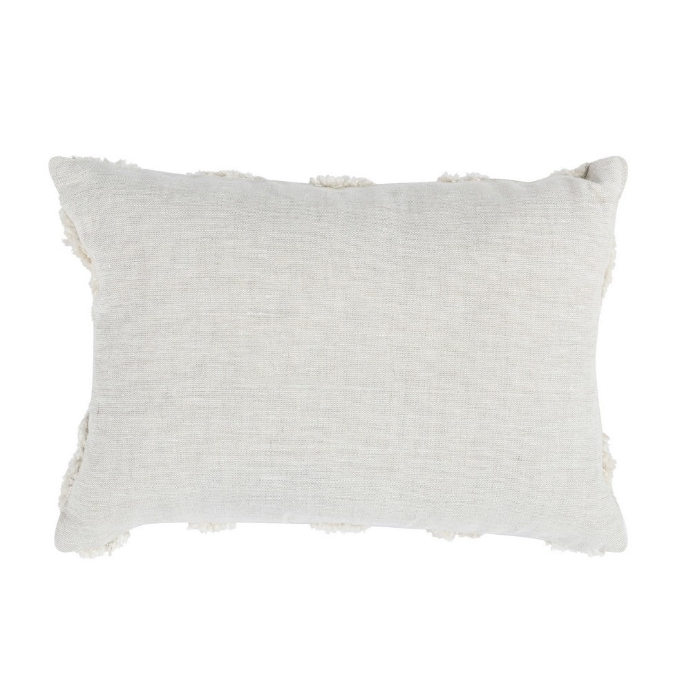 BENZARA 14 x 20 Lumbar Linen Accent Throw Pillow, Tufted Diamond Pattern, Ivory - BM283678