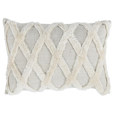 BENZARA 14 x 20 Lumbar Linen Accent Throw Pillow, Tufted Diamond Pattern, Ivory - BM283678