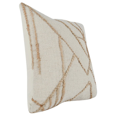 BENZARA 22 Inch Square Accent Throw Pillow, Jute Geometric Patterns, Wool, Ivory - BM283683