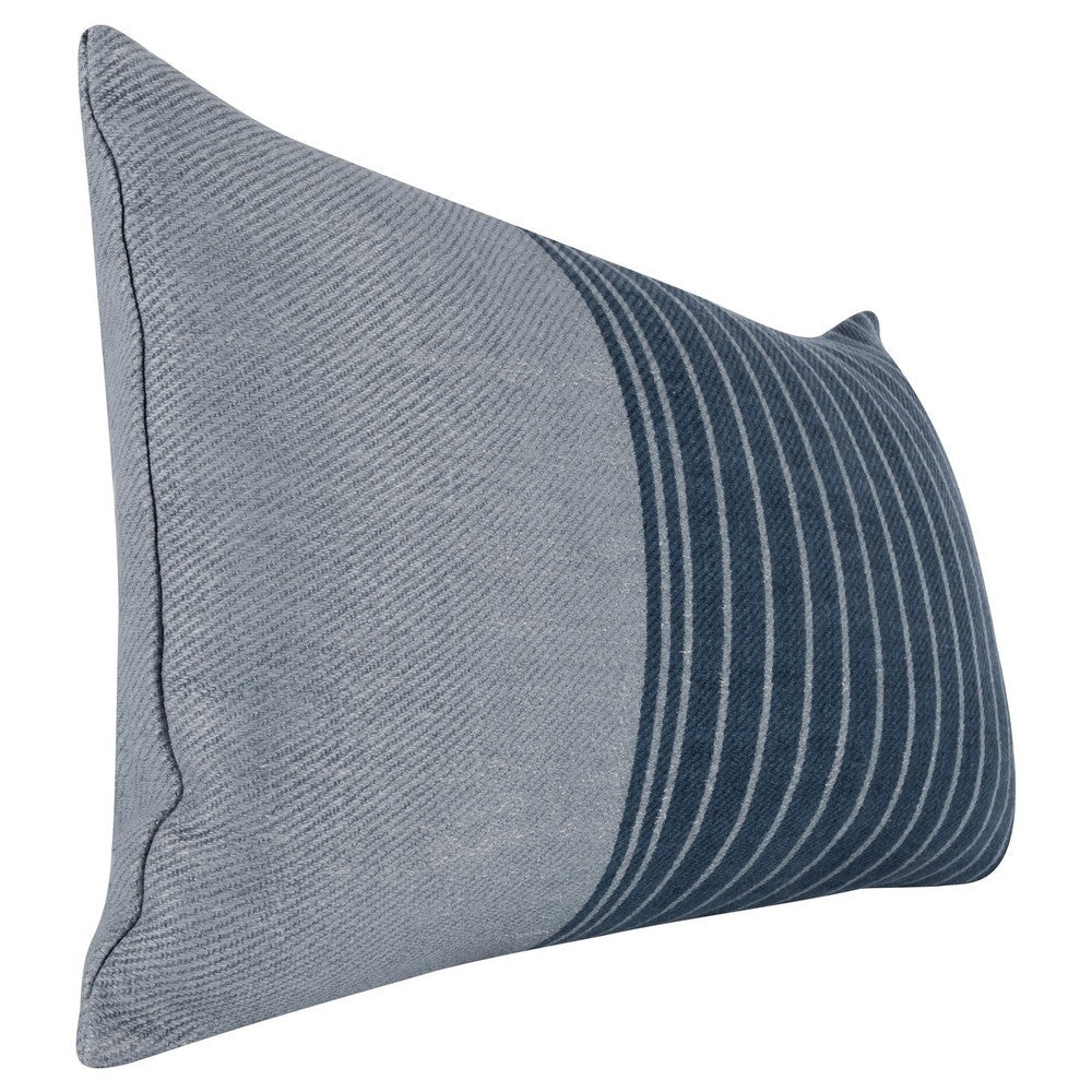 BENZARA 14 x 26 Linen Twill Accent Throw Pillow, Hand Printed Stripe Design, Gray - BM283685