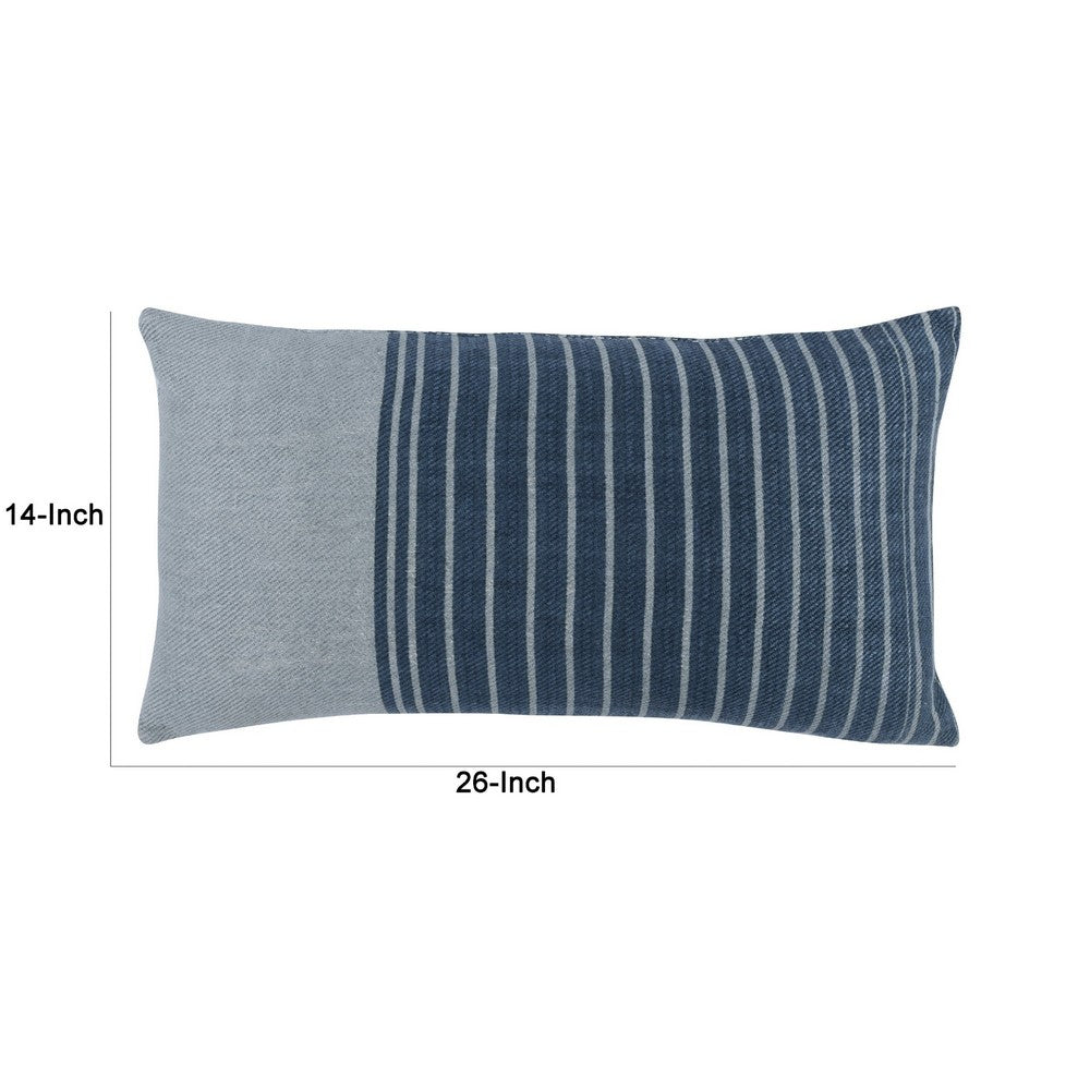 BENZARA 14 x 26 Linen Twill Accent Throw Pillow, Hand Printed Stripe Design, Gray - BM283685