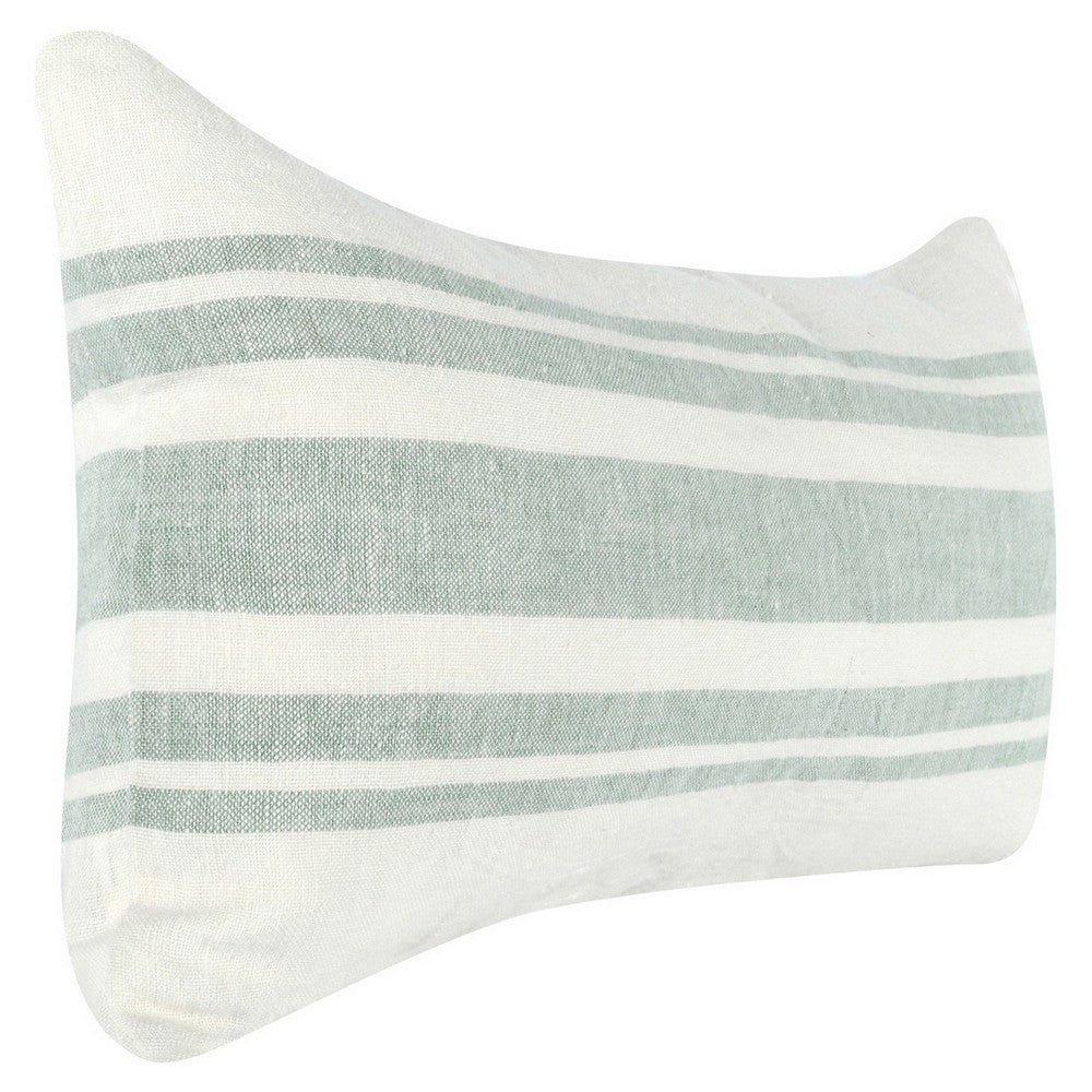 BENZARA 14 x 26 Accent Lumbar Throw Pillow, Stripe Design, Eucalyptus, White, Green - BM283688