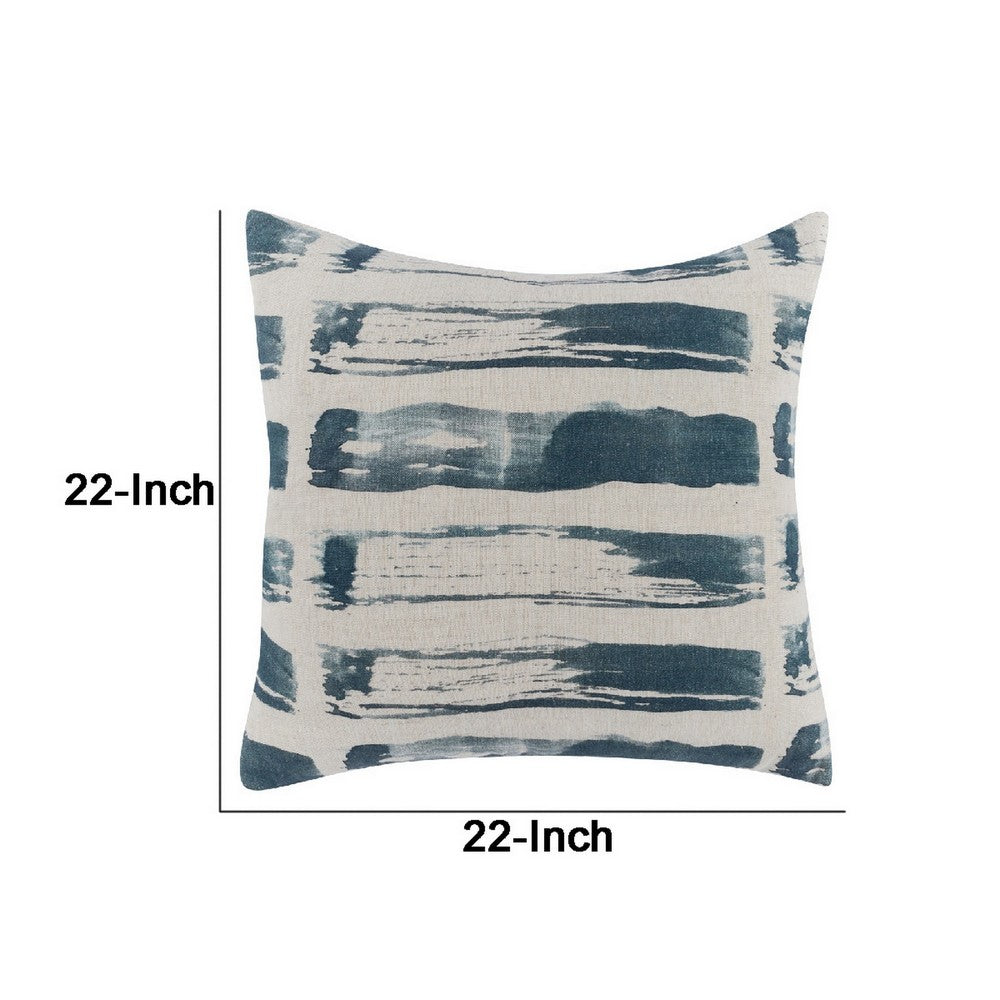 BENZARA 22 Inch Square Accent Throw Pillow, Digital Printing, Clean Edges, Blue - BM283689