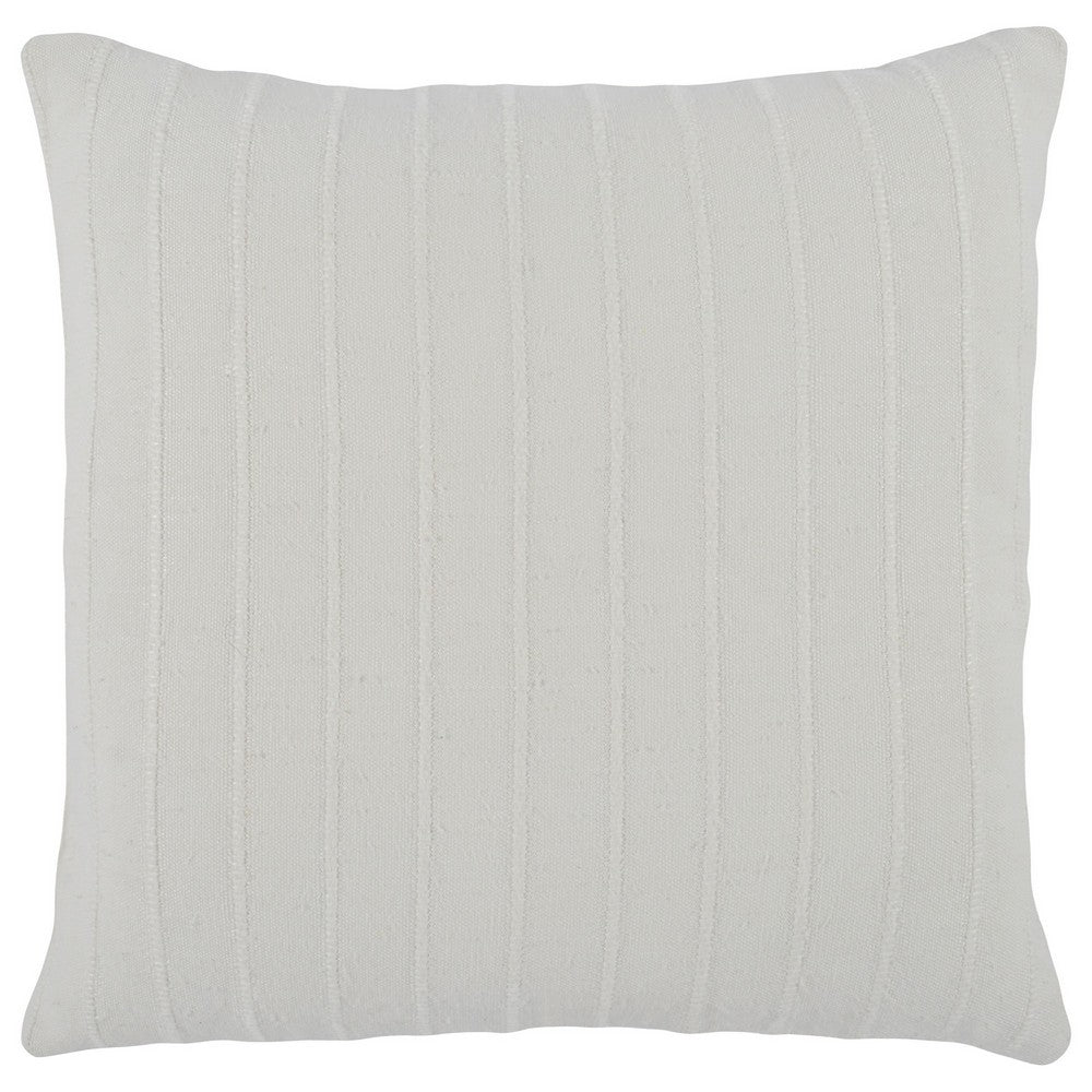 BENZARA Kai 22 x 22 Throw Pillow, Tonal Woven Stripes, Cotton Viscose Blend, White - BM283694