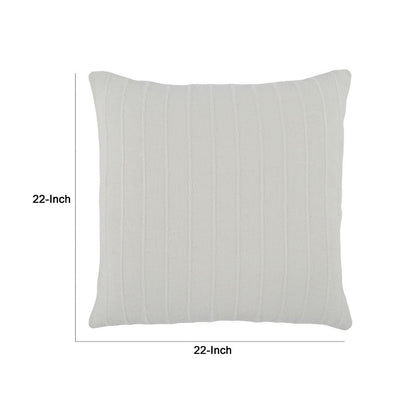 BENZARA Kai 22 x 22 Throw Pillow, Tonal Woven Stripes, Cotton Viscose Blend, White - BM283694