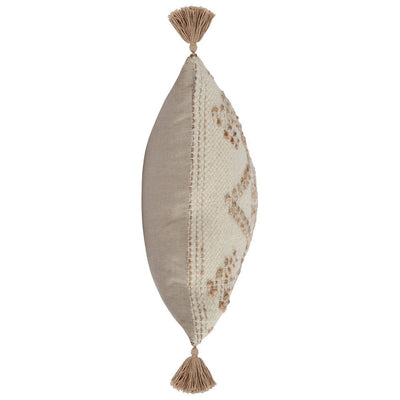 BENZARA 16 x 36 Lumbar Throw Pillow, Diamond Jute Cotton Cover, Tassels, Brown - BM283697