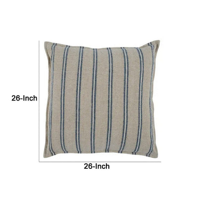 BENZARA Lia 26 x 26 Modern Throw Pillow, Woven Stripes, Flanges, Zipper, Beige - BM283698