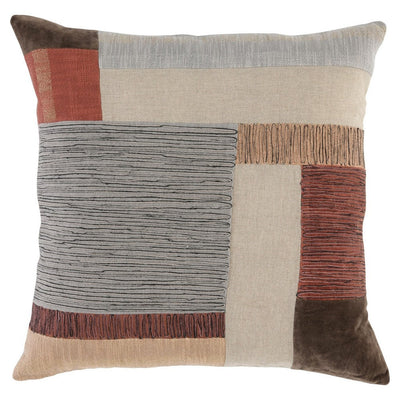 BENZARA 22 Inch Square Accent Throw Pillow, Modern Patchwork, Beige Multicolor - BM283705