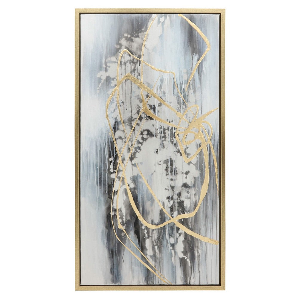 BENZARA 22 x 42 Canvas Wall Art, Abstract Luxury Paint Design, Set of 3, Gold, Gray - BM283743