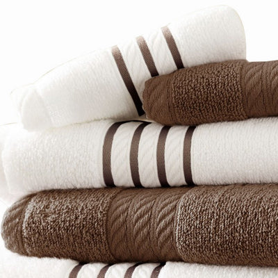 BENZARA Dana 6 Piece Soft Egyptian Cotton Towel Set, Striped Pattern, Brown White - BM284583