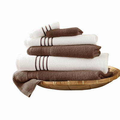 BENZARA Dana 6 Piece Soft Egyptian Cotton Towel Set, Striped Pattern, Brown White - BM284583