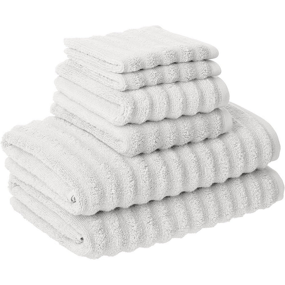 BENZARA Cora 6 Piece Soft Egyptian Cotton Towel Set, Classic Textured Design, White - BM284589