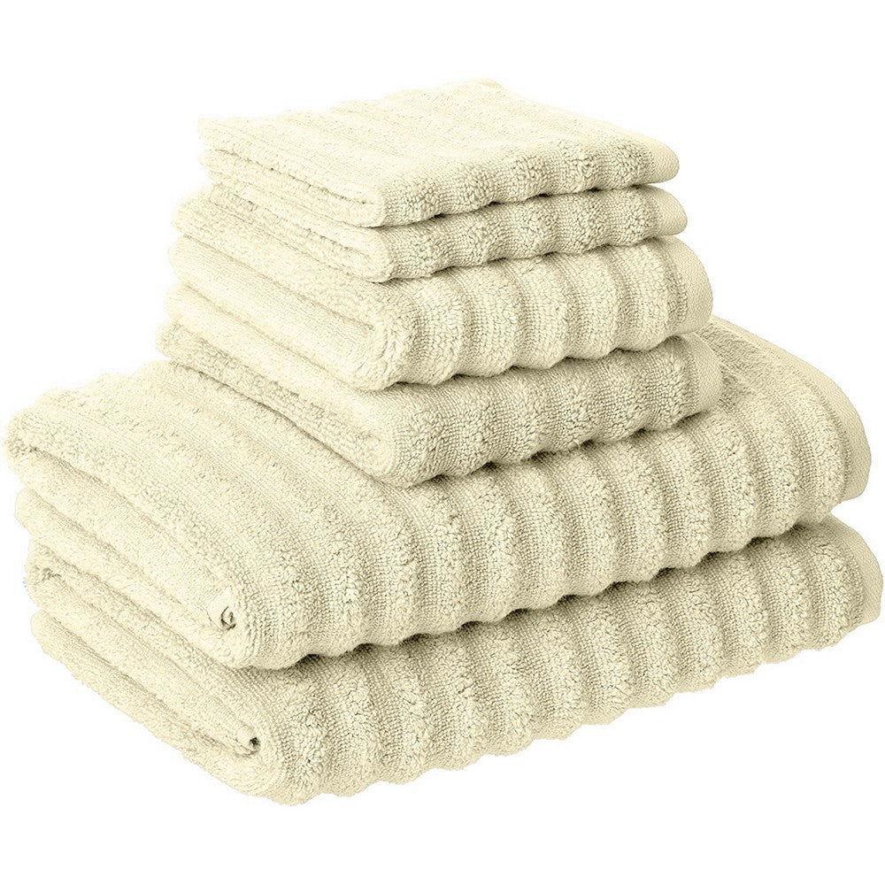 BENZARA Cora 6 Piece Soft Egyptian Cotton Towel Set, Classic Textured Design, Cream - BM284590