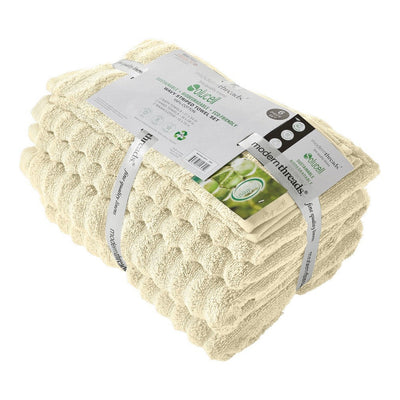 BENZARA Cora 6 Piece Soft Egyptian Cotton Towel Set, Classic Textured Design, Cream - BM284590