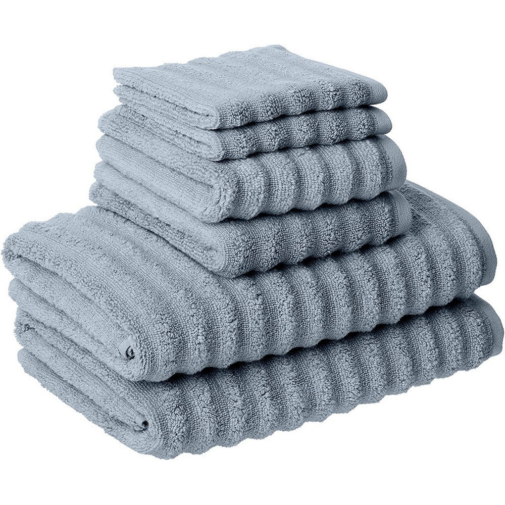 BENZARA Cora 6 Piece Soft Egyptian Cotton Towel Set, Classic Textured, Sky Blue - BM284593