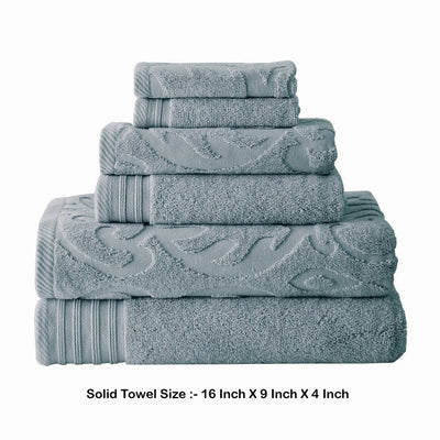 BENZARA Oya 6 Piece Soft Egyptian Cotton Towel Set, Medallion Pattern, Blue Gray - BM284605