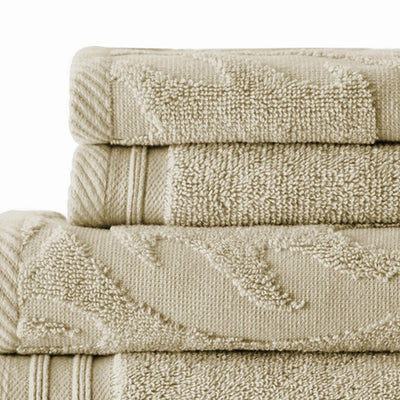 BENZARA Oya 6 Piece Soft Egyptian Cotton Towel Set, Solid Medallion Pattern, Beige - BM284606