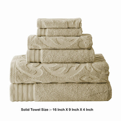 BENZARA Oya 6 Piece Soft Egyptian Cotton Towel Set, Solid Medallion Pattern, Beige - BM284606