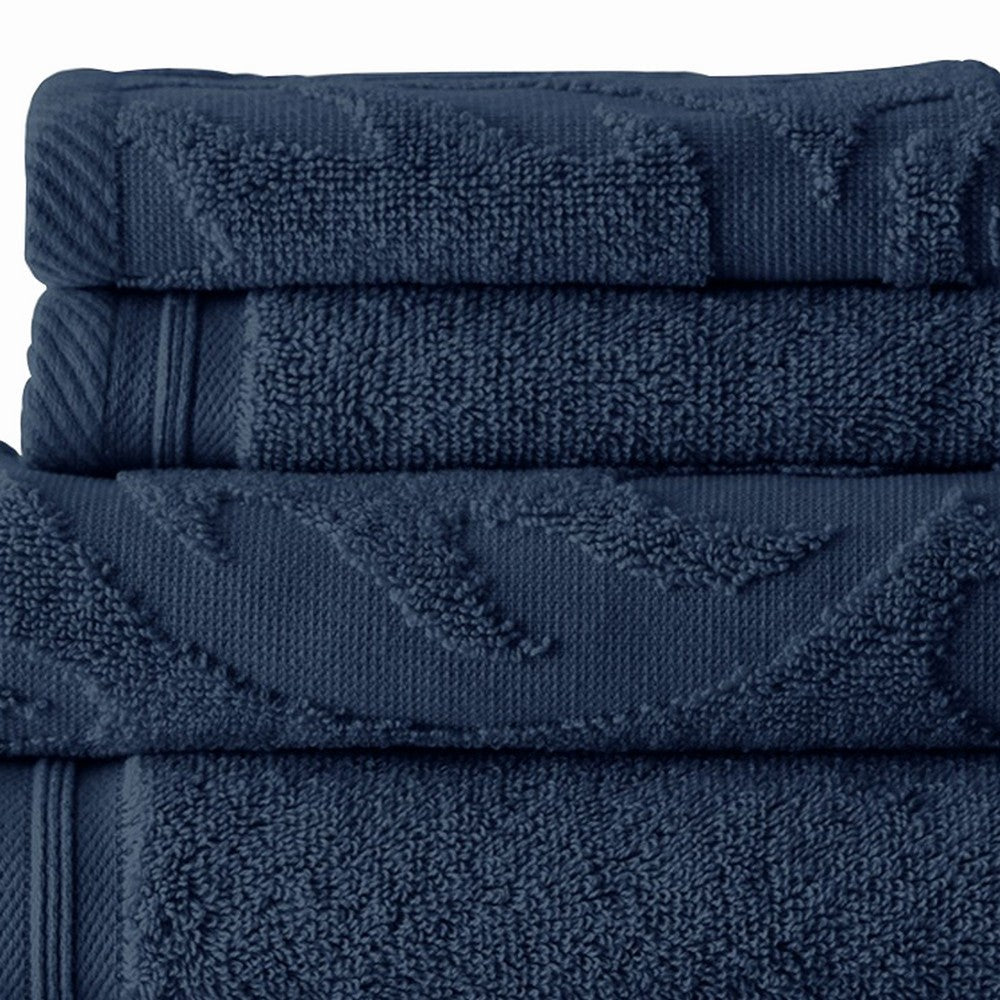 BENZARA Oya 6 Piece Soft Egyptian Cotton Towel Set, Medallion Pattern, Navy Blue - BM284607