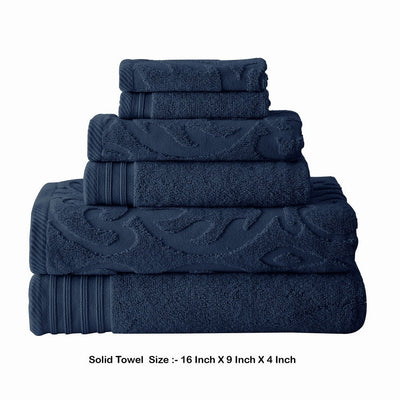 BENZARA Oya 6 Piece Soft Egyptian Cotton Towel Set, Medallion Pattern, Navy Blue - BM284607