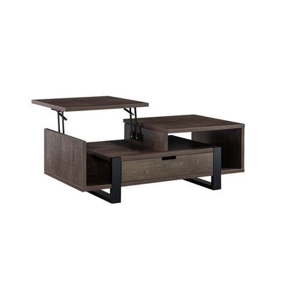 BENZARA 47 Inch Modern Coffee Table, 1 Drawer, 4 Shelves, Half Lift Top, Brown - BM284685