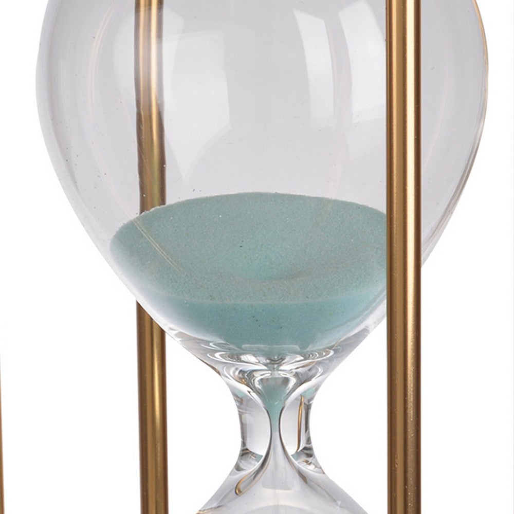 BENZARA Doug Inch 30 Minute Sand Hourglass with Modern Stand Included, Gold, Blue - BM284947